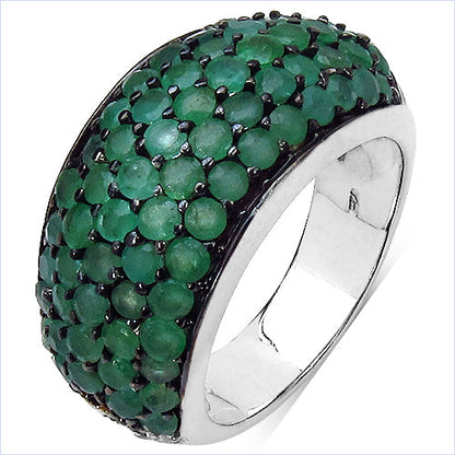 2.90 Carat Genuine Emerald &amp; White Diamond .925 Sterling Silver Ring by Bids.com
