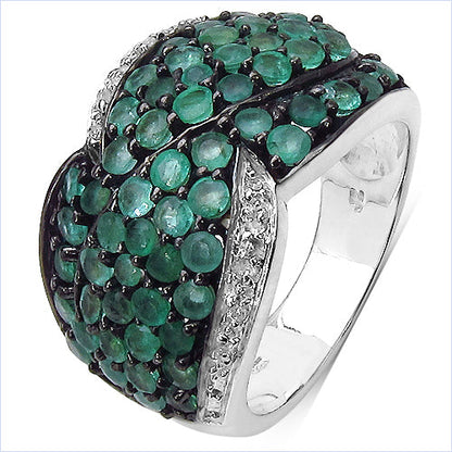 2.28 Carat Genuine Emerald &amp; White Topaz .925 Sterling Silver Ring by Bids.com