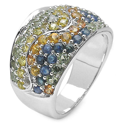 3.60 Carat Genuine Multi Sapphire .925 Sterling Silver Ring by Bids.com