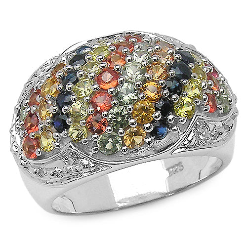 2.75 Carat Genuine Multi Sapphire .925 Sterling Silver Ring by Bids.com