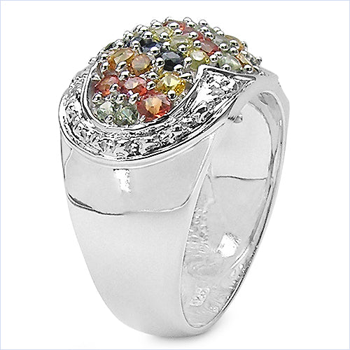 2.75 Carat Genuine Multi Sapphire .925 Sterling Silver Ring by Bids.com