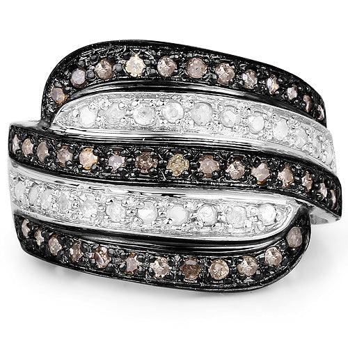 0.80 Carat Genuine Brown Diamond and White Diamond .925 Sterling Silver Ring by Bids.com