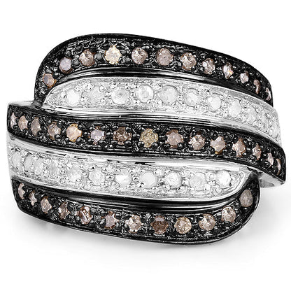 0.80 Carat Genuine Brown Diamond and White Diamond .925 Sterling Silver Ring by Bids.com