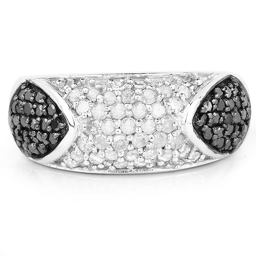 0.99 Carat Genuine Black Diamond and White Diamond .925 Sterling Silver Ring by Bids.com