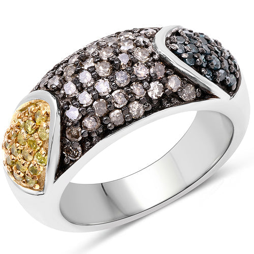 0.95 Carat Genuine Blue Diamond, Champagne Diamond &amp; Yellow Diamond .925 Sterling Silver Ring by Bids.com
