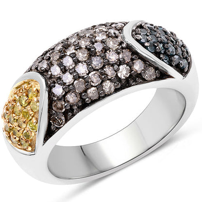 0.95 Carat Genuine Blue Diamond, Champagne Diamond &amp; Yellow Diamond .925 Sterling Silver Ring by Bids.com