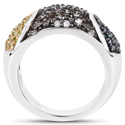 0.95 Carat Genuine Blue Diamond, Champagne Diamond &amp; Yellow Diamond .925 Sterling Silver Ring by Bids.com