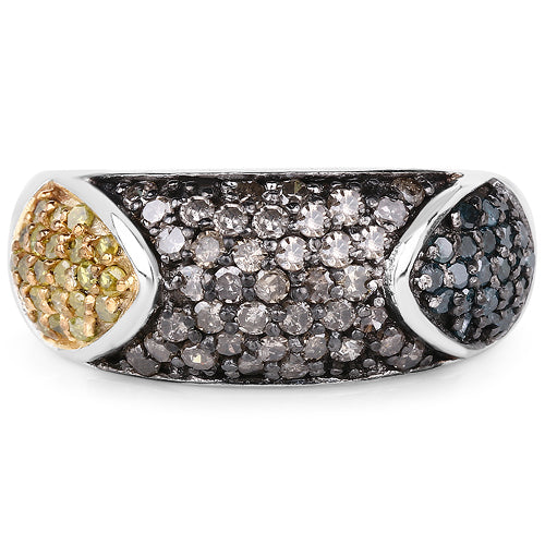 0.95 Carat Genuine Blue Diamond, Champagne Diamond &amp; Yellow Diamond .925 Sterling Silver Ring by Bids.com