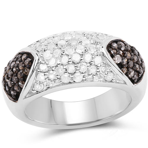 0.94 Carat Genuine Champagne Diamond and White Diamond .925 Sterling Silver Ring by Bids.com
