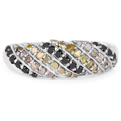 0.63 Carat Genuine Champagne Diamond, Yellow Diamond &amp; Black Diamond .925 Sterling Silver Ring by Bids.com