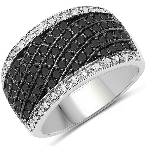 0.79 Carat Genuine Black Diamond and White Diamond .925 Sterling Silver Ring by Bids.com