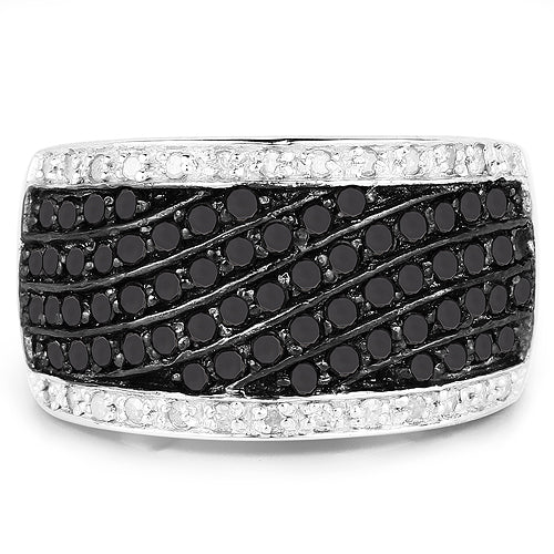 0.79 Carat Genuine Black Diamond and White Diamond .925 Sterling Silver Ring by Bids.com