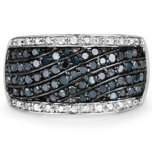 0.80 Carat Genuine Blue Diamond and White Diamond .925 Sterling Silver Ring by Bids.com