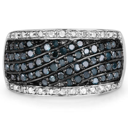 0.80 Carat Genuine Blue Diamond and White Diamond .925 Sterling Silver Ring by Bids.com