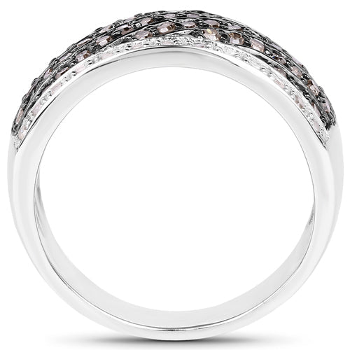 0.87 Carat Genuine Champagne Diamond and White Diamond .925 Sterling Silver Ring by Bids.com