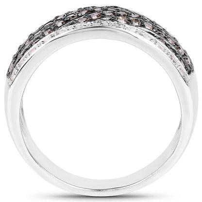 0.87 Carat Genuine Champagne Diamond and White Diamond .925 Sterling Silver Ring by Bids.com