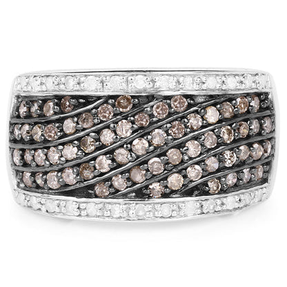 0.87 Carat Genuine Champagne Diamond and White Diamond .925 Sterling Silver Ring by Bids.com