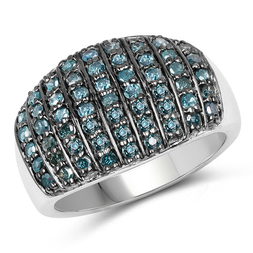 0.83 Carat Genuine Blue Diamond and White Diamond .925 Sterling Silver Ring by Bids.com