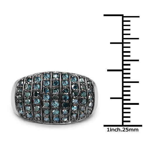 0.83 Carat Genuine Blue Diamond and White Diamond .925 Sterling Silver Ring by Bids.com
