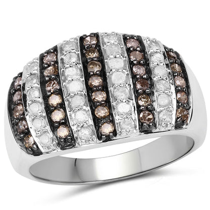 0.83 Carat Genuine Champagne Diamond and White Diamond .925 Sterling Silver Ring by Bids.com