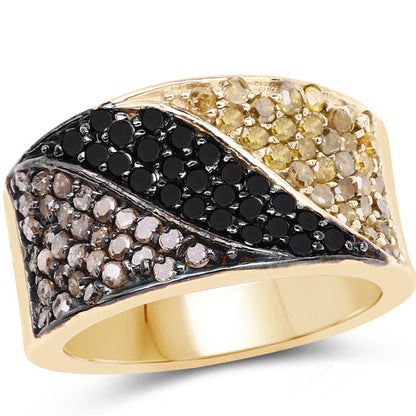 14K Yellow Gold Plated 1.25 Carat Genuine Black Diamond, Champagne Diamond &amp; Yellow Diamond .925 Sterling Silver Ring by Bids.com