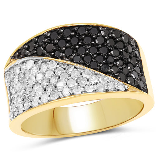 14K Yellow Gold Plated 1.20 Carat Genuine Black Diamond and White Diamond .925 Sterling Silver Ring by Bids.com