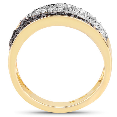 14K Yellow Gold Plated 1.20 Carat Genuine Black Diamond and White Diamond .925 Sterling Silver Ring by Bids.com