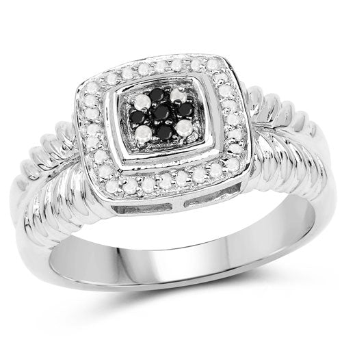 0.19 Carat Genuine Black Diamond and White Diamond .925 Sterling Silver Ring by Bids.com