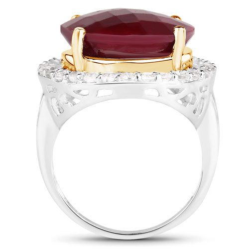 13.10 Carat Dyed Ruby and White Topaz .925 Sterling Silver Ring by Bids.com