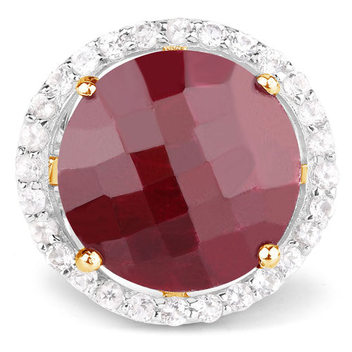 13.10 Carat Dyed Ruby and White Topaz .925 Sterling Silver Ring by Bids.com
