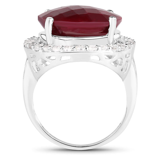 13.10 Carat Dyed Ruby and White Topaz .925 Sterling Silver Ring by Bids.com