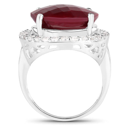 13.10 Carat Dyed Ruby and White Topaz .925 Sterling Silver Ring by Bids.com