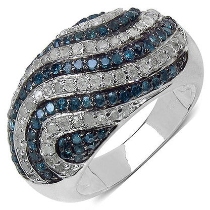 1.34 Carat Genuine Blue Diamond &amp; White Diamond .925 Sterling Silver Ring by Bids.com