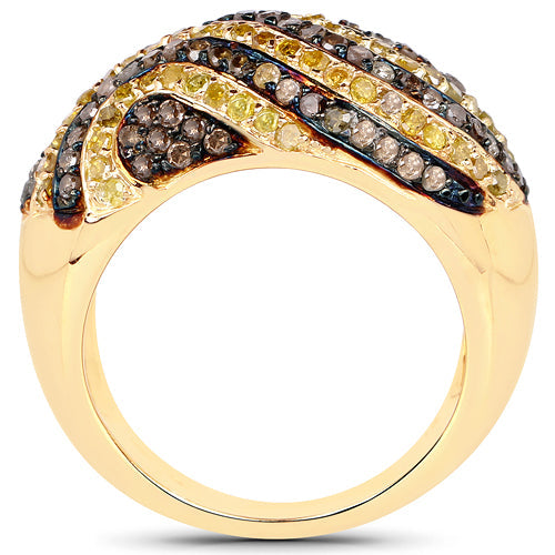 14K Yellow Gold Plated 1.19 Carat Genuine Champagne Diamond and Yellow Diamond .925 Sterling Silver Ring by Bids.com
