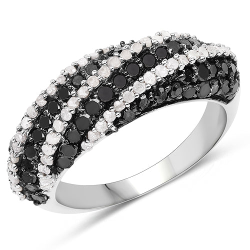 1.25 Carat Genuine Black Diamond &amp; White Diamond .925 Sterling Silver Ring by Bids.com