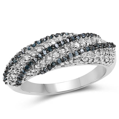 1.25 Carat Genuine Blue Diamond &amp; White Diamond .925 Sterling Silver Ring by Bids.com