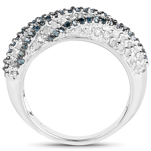 1.25 Carat Genuine Blue Diamond &amp; White Diamond .925 Sterling Silver Ring by Bids.com