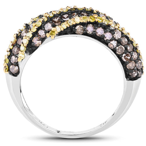 1.25 Carat Genuine Champagne Diamond and Yellow Diamond .925 Sterling Silver Ring by Bids.com