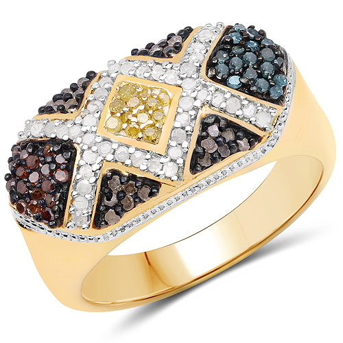 14K Yellow Gold Plated 0.61 Carat Genuine Multi Diamond .925 Sterling Silver Ring by Bids.com