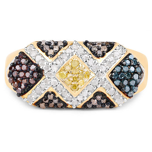 14K Yellow Gold Plated 0.61 Carat Genuine Multi Diamond .925 Sterling Silver Ring by Bids.com