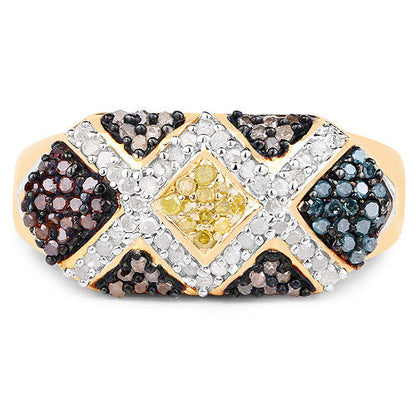14K Yellow Gold Plated 0.61 Carat Genuine Multi Diamond .925 Sterling Silver Ring by Bids.com