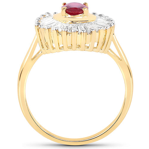 14K Yellow Gold Plated 2.44 Carat Glass Filled Ruby and White Topaz .925 Sterling Silver Ring by Bids.com