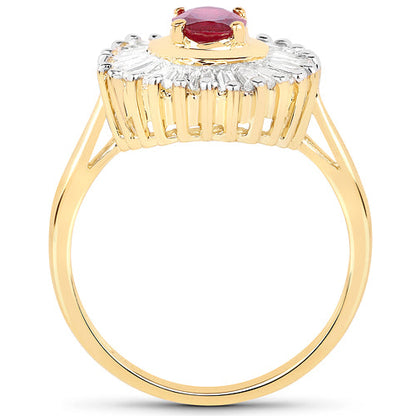 14K Yellow Gold Plated 2.44 Carat Glass Filled Ruby and White Topaz .925 Sterling Silver Ring by Bids.com