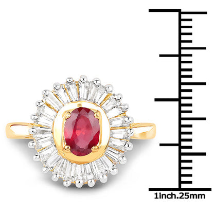 14K Yellow Gold Plated 2.44 Carat Glass Filled Ruby and White Topaz .925 Sterling Silver Ring by Bids.com