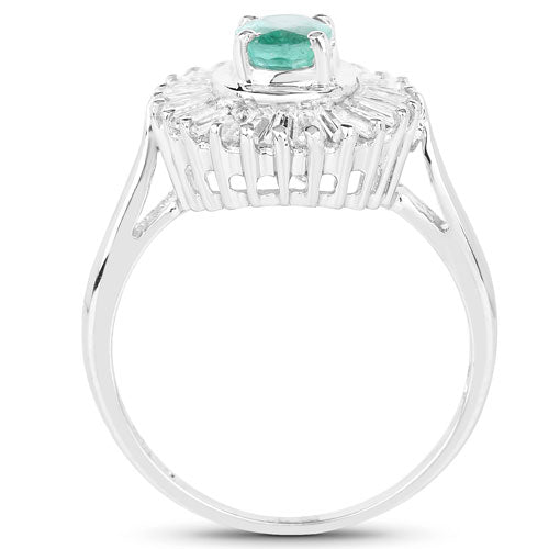 2.16 Carat Genuine Zambian Emerald and White Topaz .925 Sterling Silver Ring by Bids.com