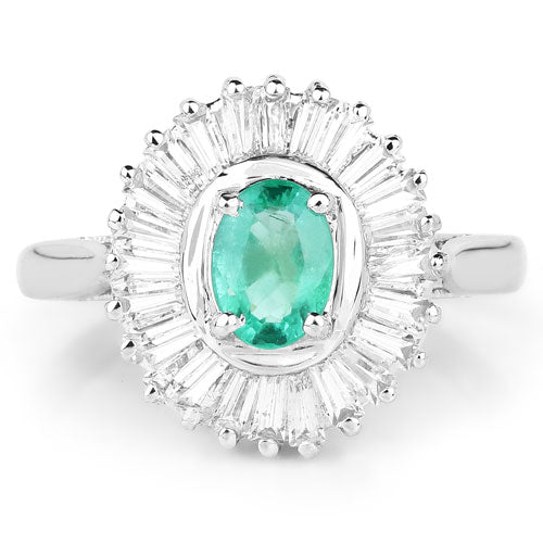 2.16 Carat Genuine Zambian Emerald and White Topaz .925 Sterling Silver Ring by Bids.com