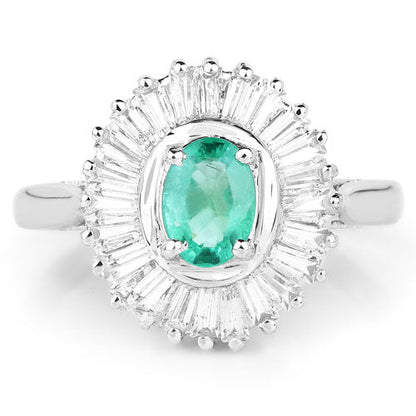 2.16 Carat Genuine Zambian Emerald and White Topaz .925 Sterling Silver Ring by Bids.com