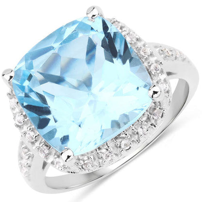 7.18 Carat Genuine Blue Topaz and White Topaz .925 Sterling Silver Ring by Bids.com