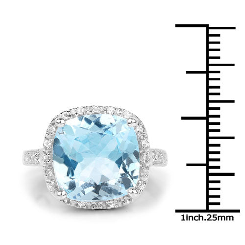 7.18 Carat Genuine Blue Topaz and White Topaz .925 Sterling Silver Ring by Bids.com