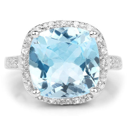 7.18 Carat Genuine Blue Topaz and White Topaz .925 Sterling Silver Ring by Bids.com